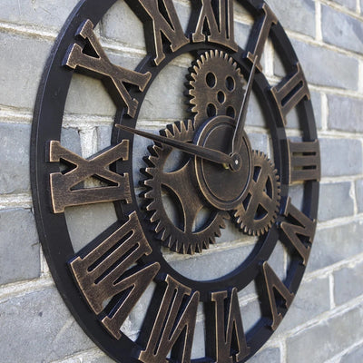 Horloge Murale 3D Vintage en Bois - Style Industriel Steampunk