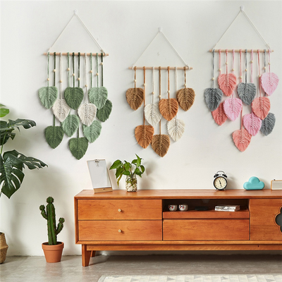 Tenture Murale Macramé avec Feuilles - Décoration Murale Bohème Chic