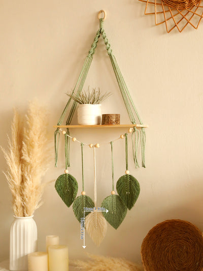 Étagère Flottante en Macramé avec Feuilles - Décoration Murale Boho Chic