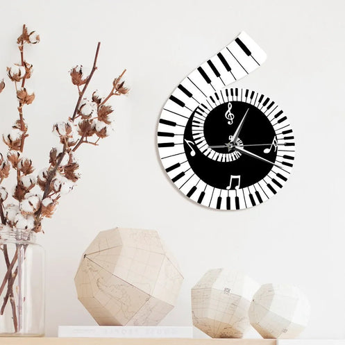 Horloge Murale avec Clé de Sol et Clavier de Piano
