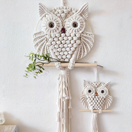 Macramé Murale Hibou - Tenture Tissée à la Main en Coton