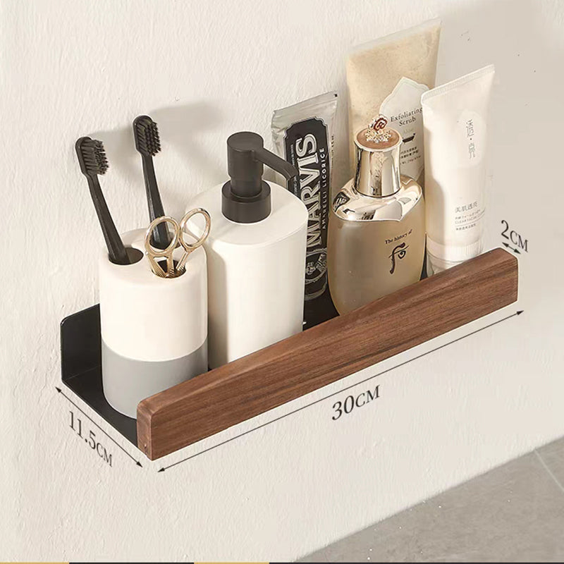 Étagère Murale Flottante en Métal avec Bords en Bois Massif